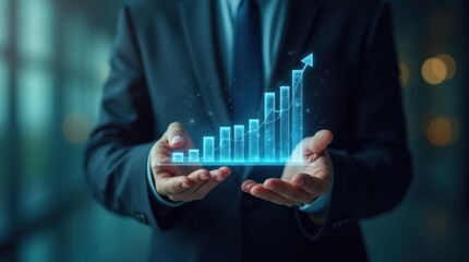 Businessman Analyzing Holographic Financial Chart