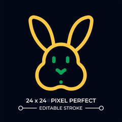 Cute rabbit face dark color line ui icon. Funny bunny with long ears. Friendly rodent animal companion. Hare muzzle. Vector duotone outline symbol isolated. User interface element, pixel perfect