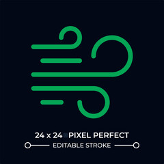 Blowing wind dark color line ui icon. Air flows movement. Atmospheric natural phenomena and weather prediction. Vector duotone outline symbol isolated. User interface element, pixel perfect