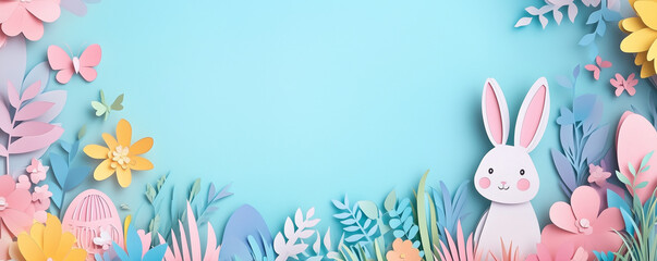 easter, poster card, simple, hand drawing paper cut style, modern