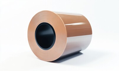 Brown plastic film roll on white for packaging, printing, labels