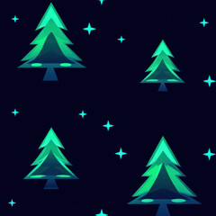 Obraz premium Evergreen trees against starry night, pattern style design, seamless background