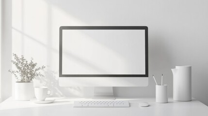 Fototapeta premium White Minimalist Home Office Workspace with Computer
