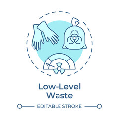 Fototapeta premium Low level waste soft blue concept icon. Minimal shielding for safe handling. Type of nuclear processed materials. Round shape line illustration. Abstract idea. Graphic design. Easy to use in booklet
