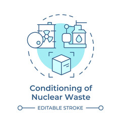 Conditioning of nuclear waste soft blue concept icon. Prepare radioactive materials for safe long term storage. Round shape line illustration. Abstract idea. Graphic design. Easy to use in article