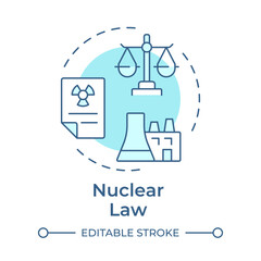 Nuclear law soft blue concept icon. Safe peaceful use of energy and materials. Legal regulation of industry. Round shape line illustration. Abstract idea. Graphic design. Easy to use in booklet