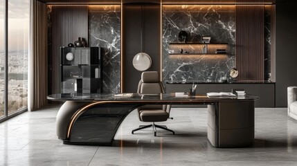 Modern Luxury Office Interior Design with Marble and City View