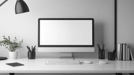 Fototapeta premium Modern Minimalist White Workspace With Computer