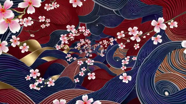 Japanese Aesthetic in Red: A Sakura-Inspired Kimono-Style Visual Experience