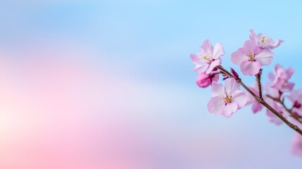 Spring blossoms against soft pastel sky