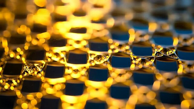 Abstract image of a grid-like pattern with illuminated gold and blue color tones.