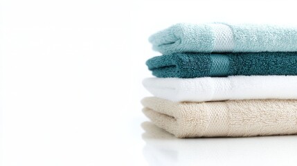 Stack of folded towels on white background