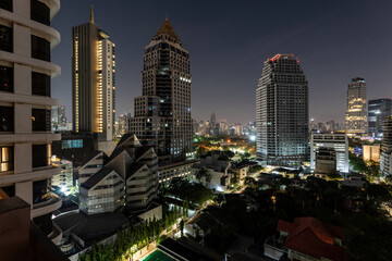Big city view - Bangkok at night - skyscrapers in fron of the night-sky