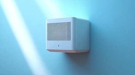 Modern wall-mounted smart sensor in a light blue room