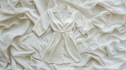 Obraz premium White Short Sleeve Collared Mini Dress on White Fabric Background