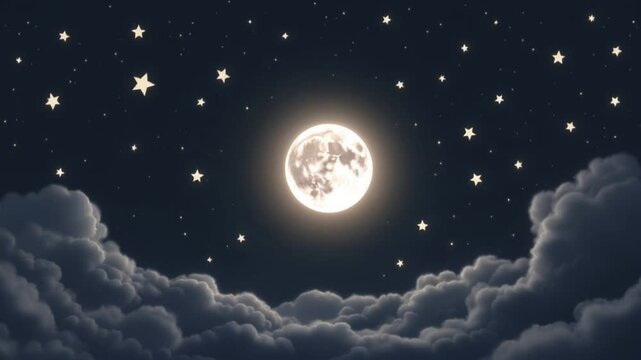 flying through the clouds in the sky, night full of clouds, stars and moon and mesmerizing glowing moon over a beautiful cloudscape in the night video