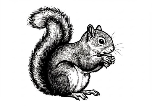black and white squirrel eating nut clip art preview