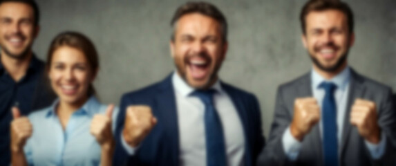 Obraz premium Blurred background depicting an office celebration with fists raised, reflecting business accomplishment
