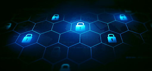 Fototapeta premium Cyber security internet and networking.Padlock icons on binary code background.Data protection privacy concept. Cyber Data. 