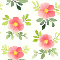 Obraz premium Floral pattern Pink flowers with green leaves arrangement on a white background