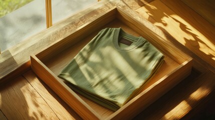 Olive Green Knit Sweater in Wooden Tray