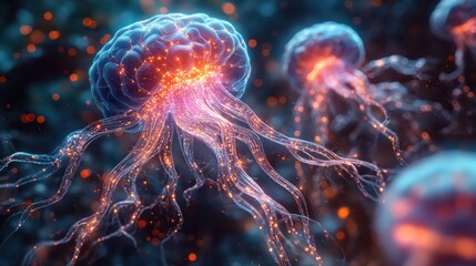 Bioluminescent brain cells in aquatic environment