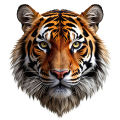 Fototapeta premium Majestic Bengal tiger portrait, intense stare, photorealistic digital painting. Isolated on transparent background for wildlife, branding, and design projects.