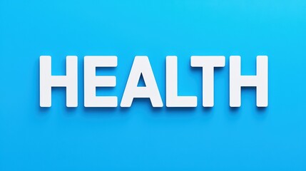 Fototapeta premium Bold White Health Text on Blue Background for Wellness Concepts