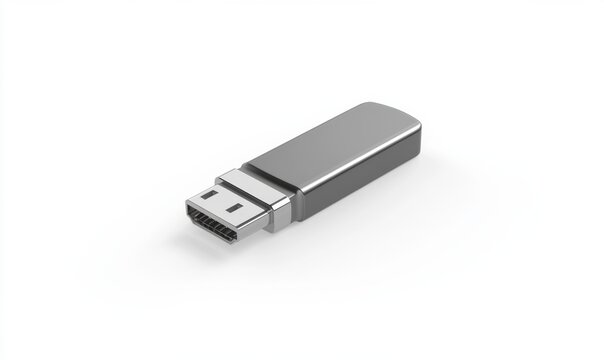 Gray displayport adapter on white background, for connecting devices