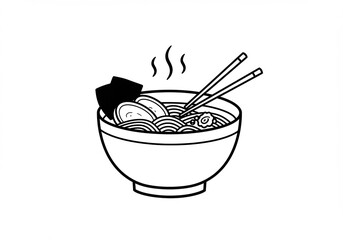 Steaming Noodle Bowl Line Art Illustration. AI Generated
