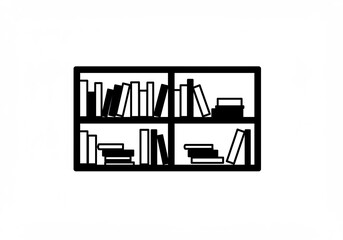 Neatly Stacked Bookshelf Simple Black White Design. AI Generated