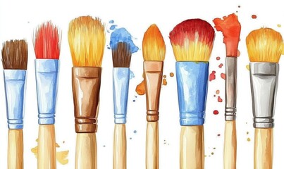 Paintbrushes with colorful splatters, ideal for art and design projects