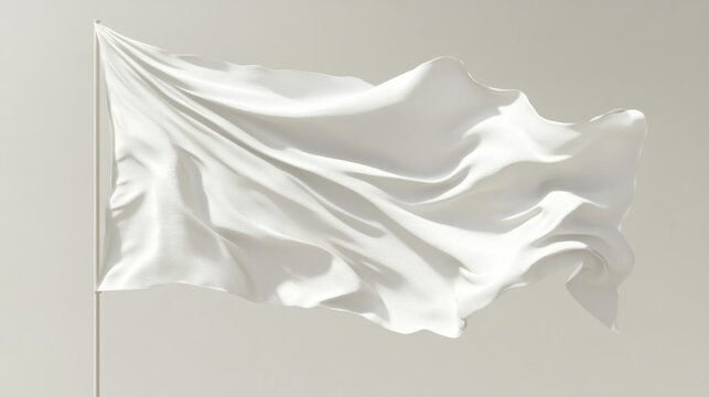 White Fabric Flag Waving in Light Background