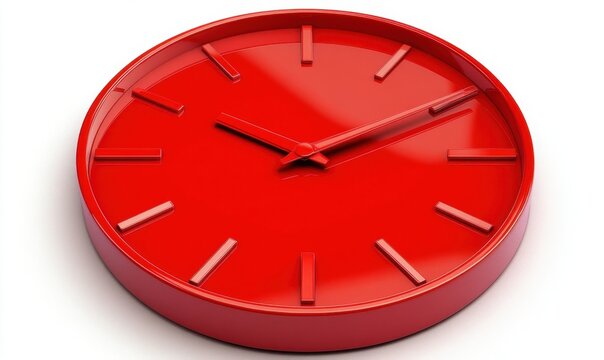 Red wall clock showing time against white background, ideal for time management concepts