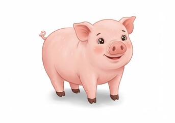 Happy Pink Piglet Softly Illustrated. AI Generated