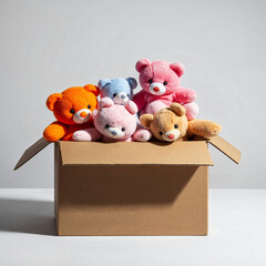 teddy bear in a box with white bg