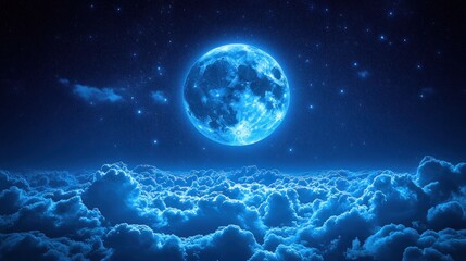 Fototapeta premium Blue Moon Above Clouds at Night