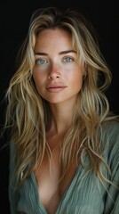 Fototapeta premium studio portrait of a woman, blonde with long hair and blue eyes