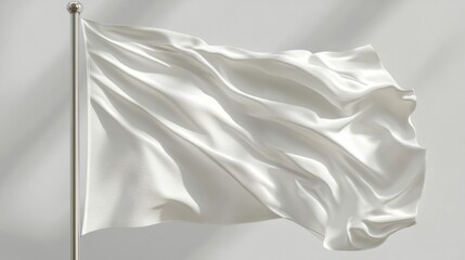 Obraz premium White Flag Waving in the Wind Against a White Background