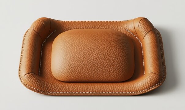 Tan leather valet tray on white surface for organizing essentials