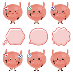 Obraz premium ○×△の札を持った膀胱のキャラクター 