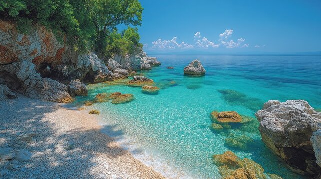 Coastal paradise; turquoise water, rocky beach