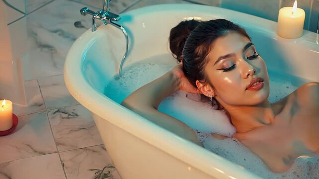 Portrait of sexy woman taking bubble bath