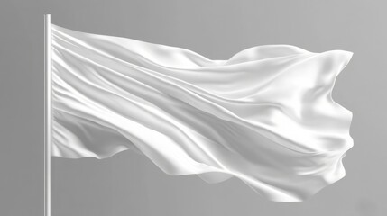 Fototapeta premium White Flag Waving in the Wind Against a Grey Background
