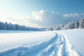 Obraz premium A blanket of pristine snow covers a frozen landscape,, snowy field, peaceful scene