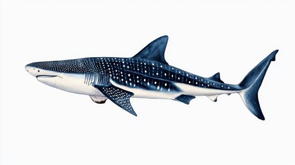 Fototapeta premium Whale shark illustration showcasing its distinctive spots and long, streamlined body.