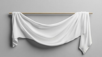 White Fabric Draped on Wooden Rod Against Gray Wall