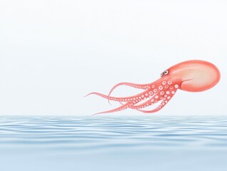 A vibrant octopus swimming near the water's surface in a serene environment.