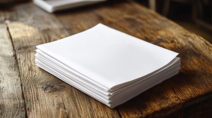 Fototapeta premium Neat Stack of White Napkins on Rustic Wooden Table