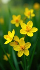 Bright yellow lantern-like flowers blooming on a plant, bloom, foliage